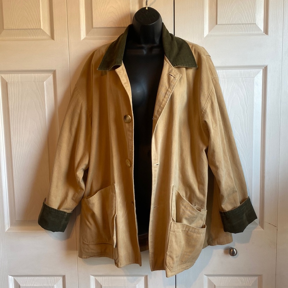 Vintage Tan Jacket with Olive Green Corduroy Collar & Cuffs